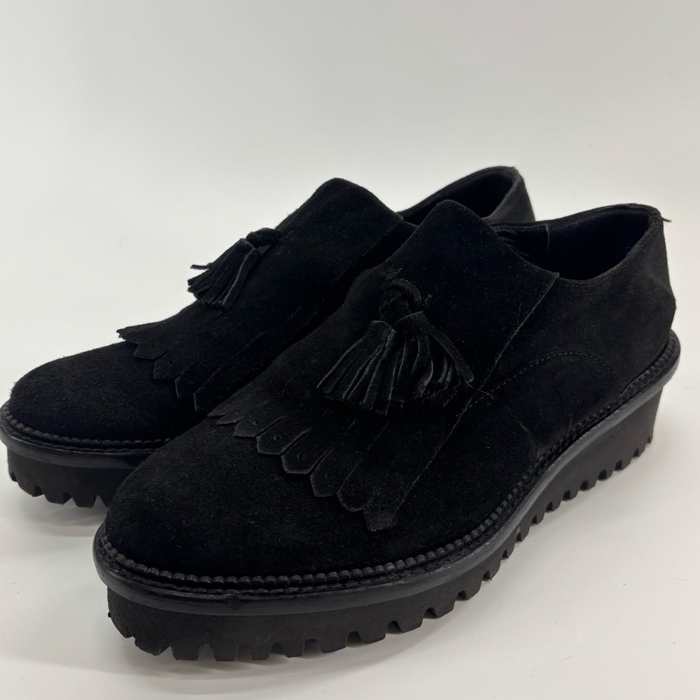 Cordani Italian black suede loafers with chunky heel and tassels size 39